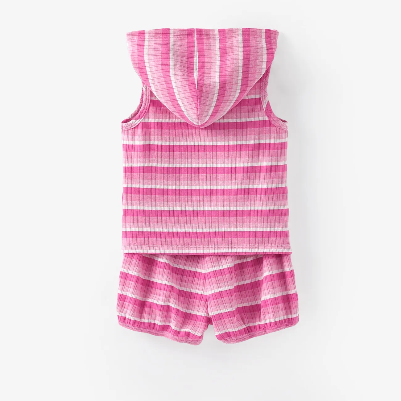 Baby Boy/Girl 2pcs Striped Print Hooded Tank Top and Shorts Set Roseo big image 1