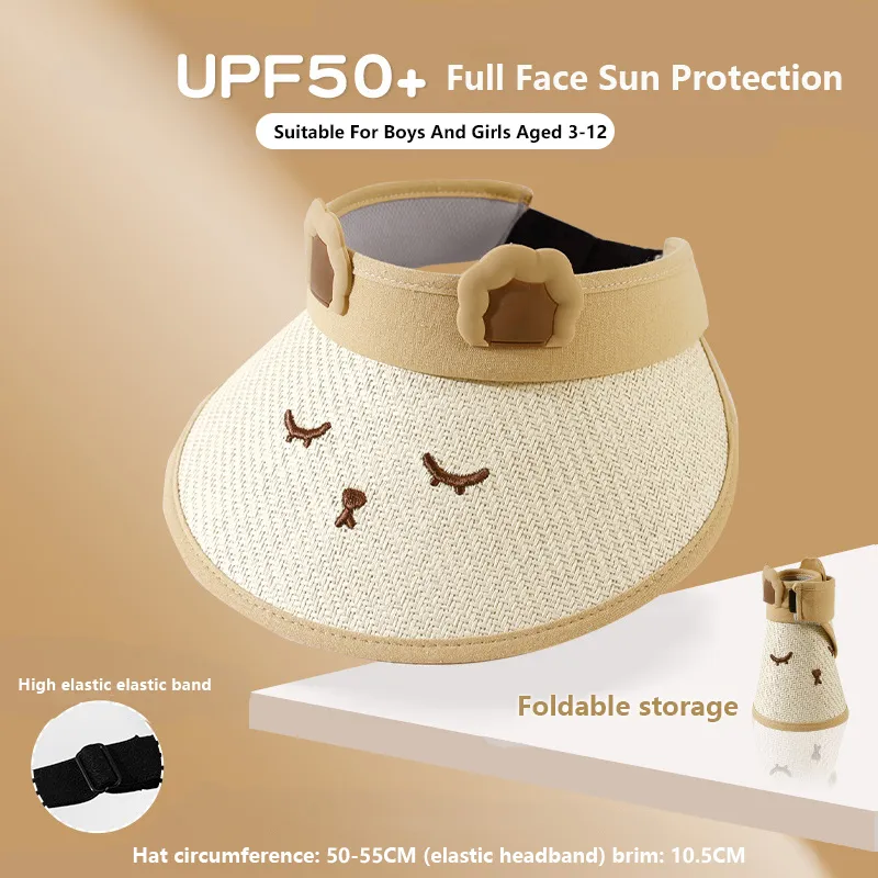 Niño pequeño / niños niño / niña 3D Animal Ear Full Face UPF50 + Sombreros de protección solar Beige big image 1