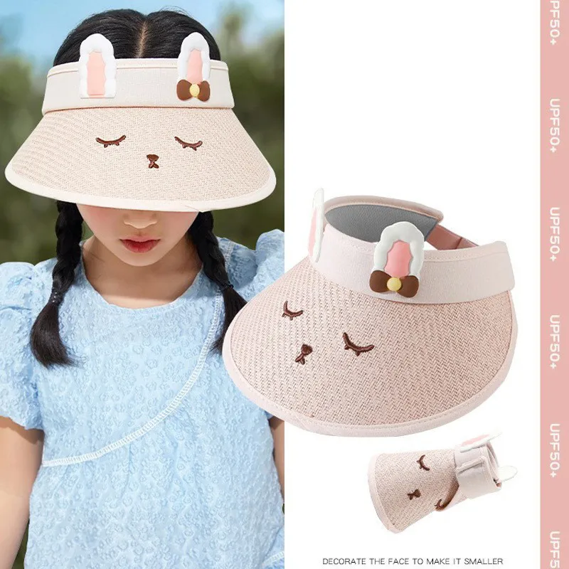 Niño pequeño / niños niño / niña 3D Animal Ear Full Face UPF50 + Sombreros de protección solar Rosado big image 1