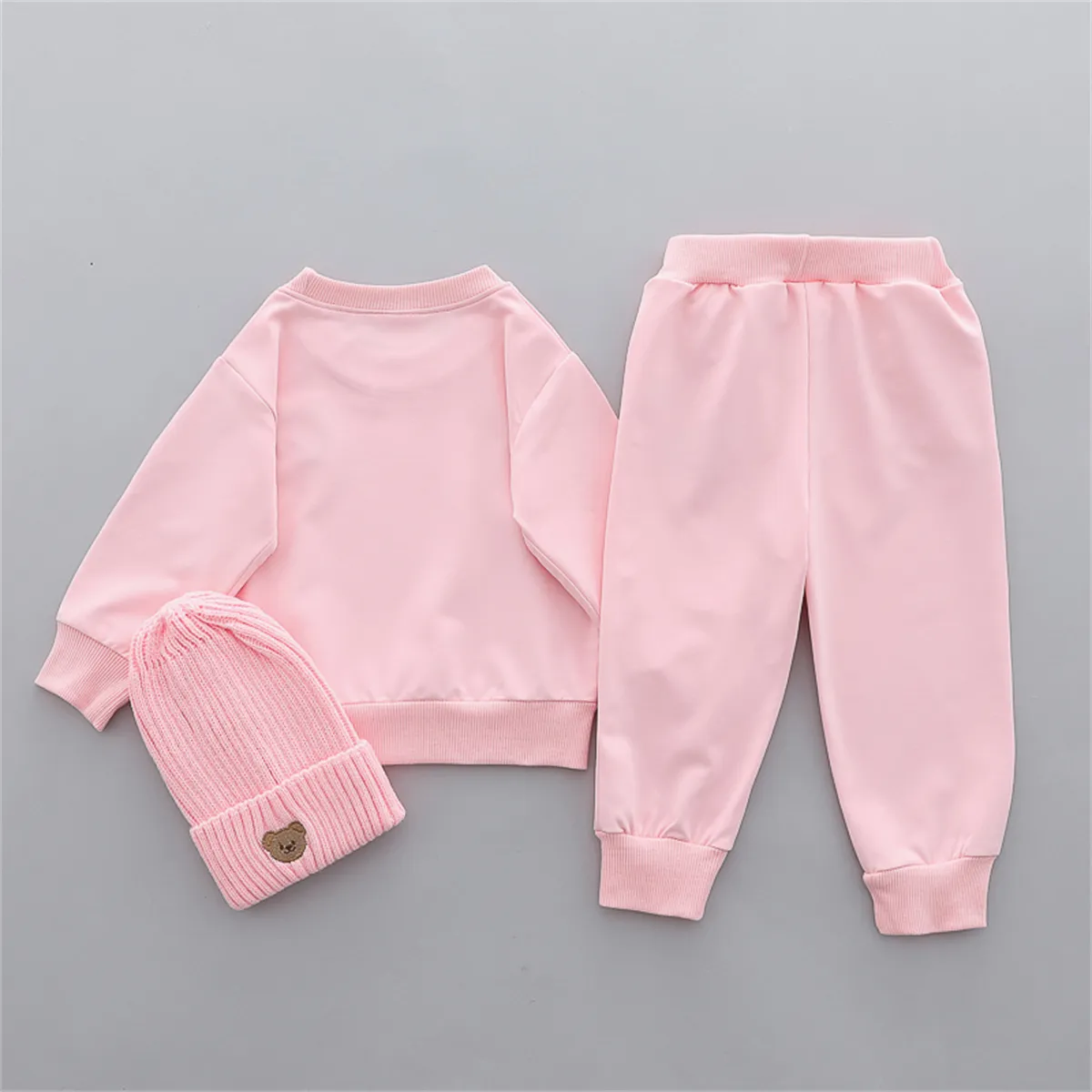 2pcs Kid Girl/Boy Solid Bear Pattern Set Pink big image 1