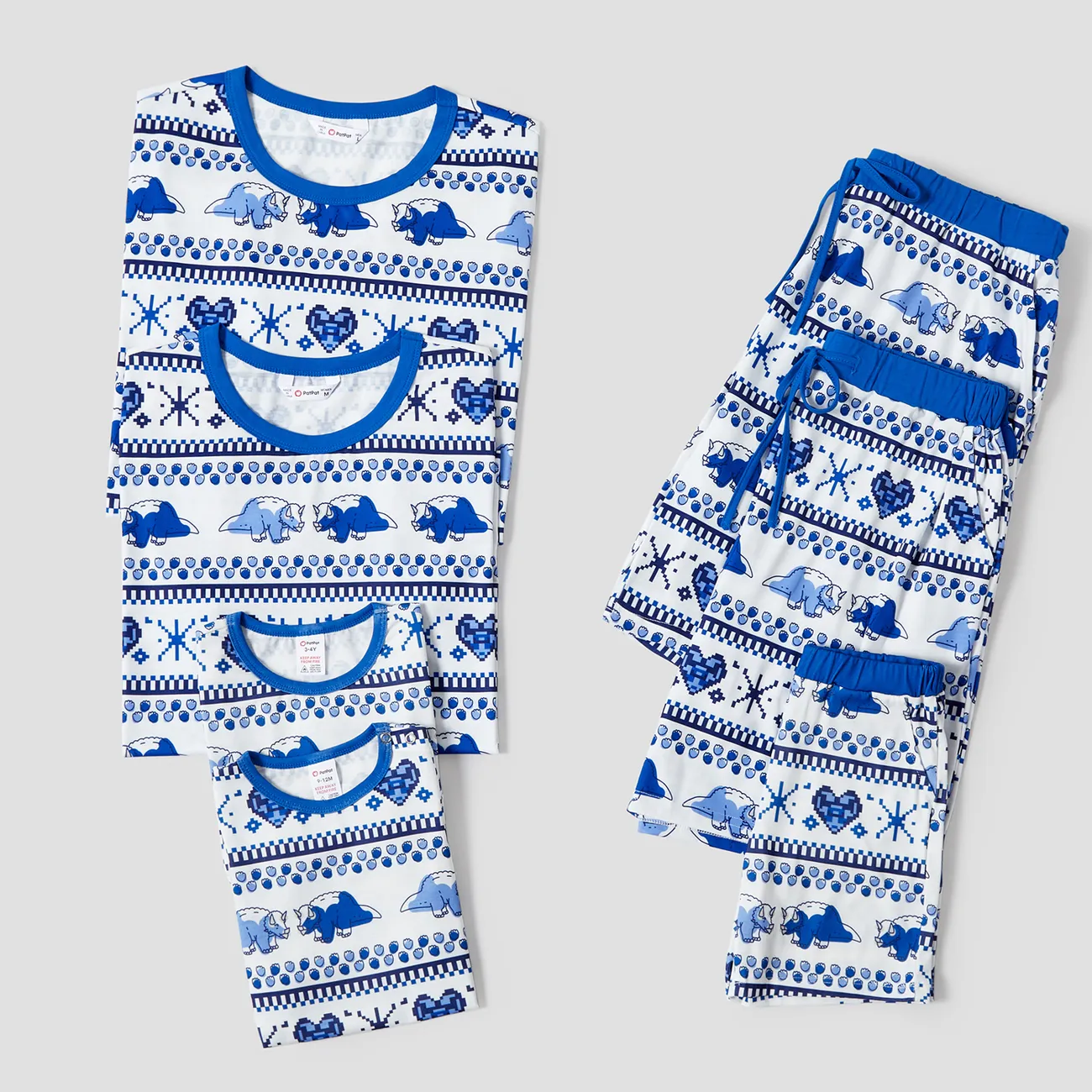 Familien-Looks Dinosaurier Kurzärmelig Familien-Outfits Pyjamas (Flame Resistant) blau big image 1