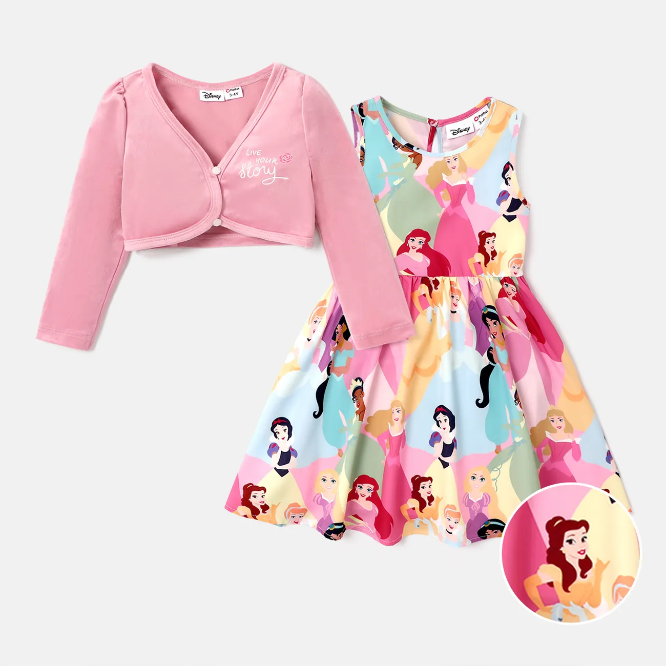 Disney Princess Toddler Girl 2pcs Allover Print Tank Dress and Long-sleeve Set Pink big image 1
