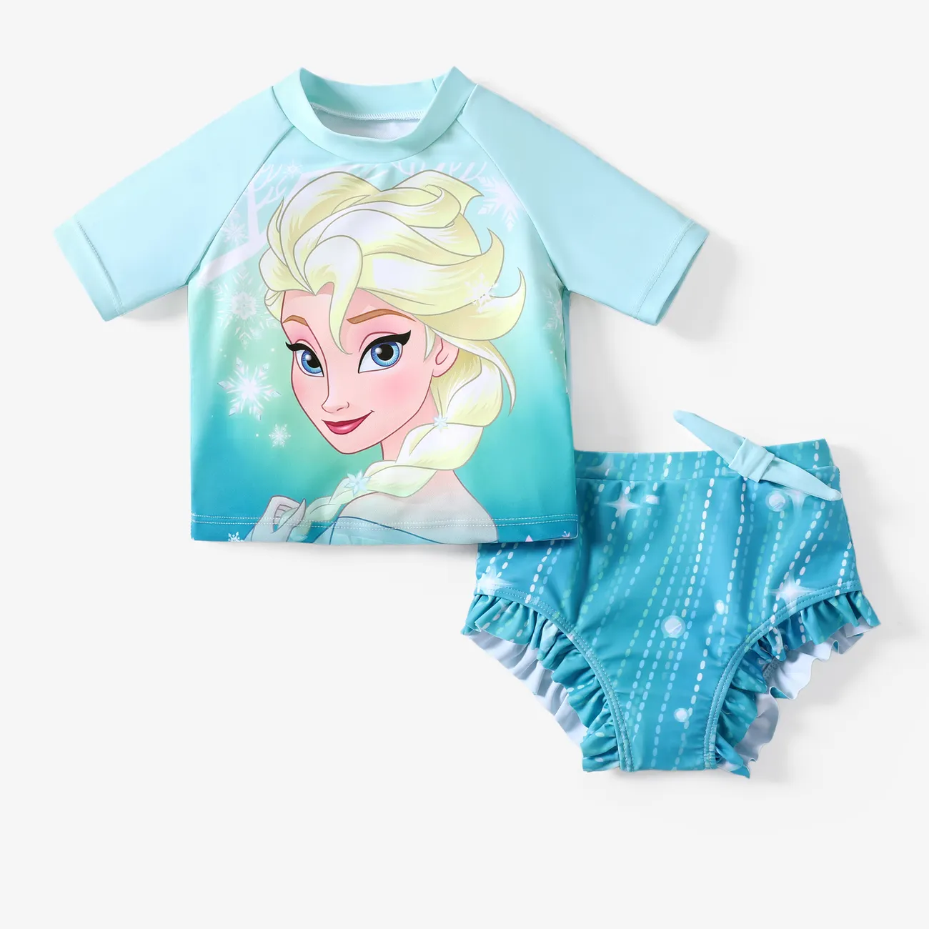 Disney Frozen Toddler Girls Elsa 2pcs Character Print Short-sleeve Swimsuit SpringGreen big image 1