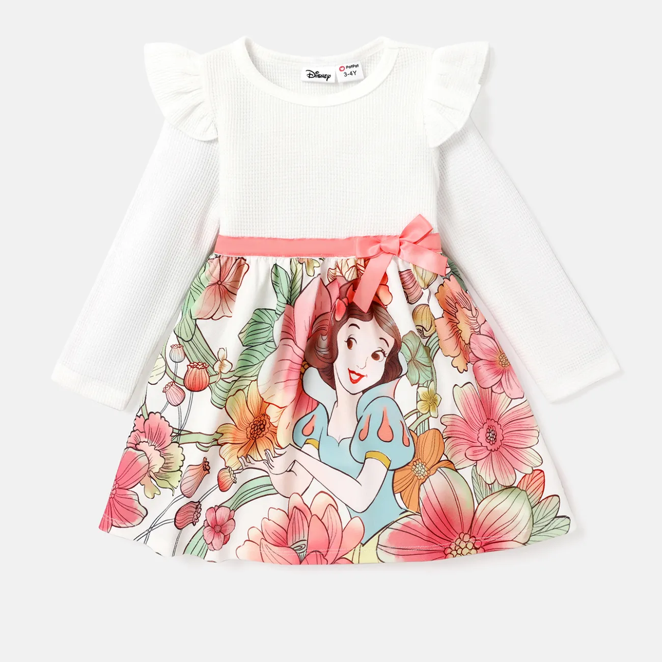 Disney Princess Toddler Girl Floral Waist Webbing Dress White big image 1