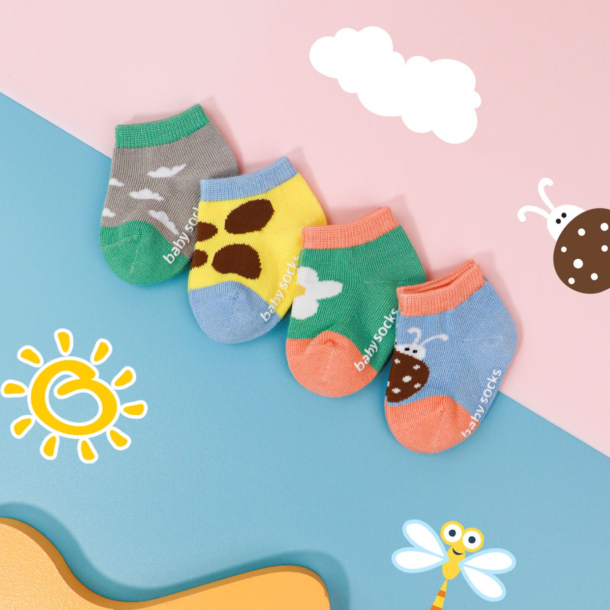 Baby Colorful 4-pack Anti-Slip Short Socks