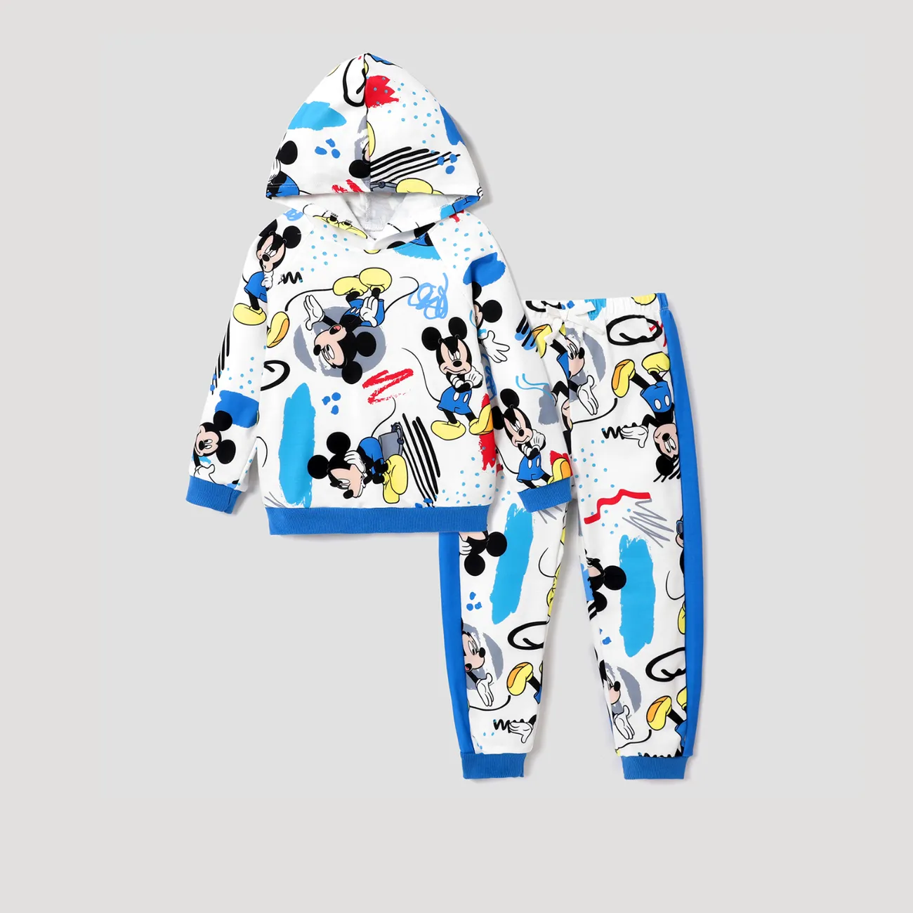 Disney Mickey and Friends Toddler Boy Character Print Long-sleeve Hooded Top and Pants Set White big image 1