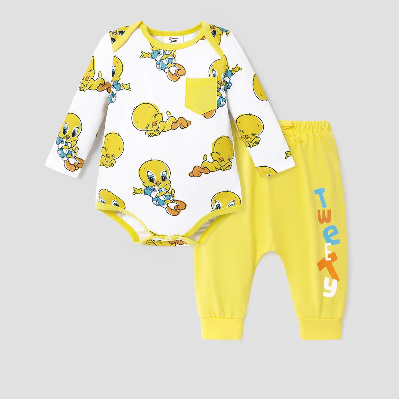 Looney Tunes Baby Boy/Girl Character Print Long-sleeve Bodysuit and Pant Sets Yellow big image 1