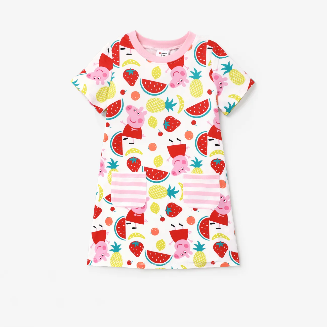 Peppa Pig Toddler Girl Fruit Elements Watermelon Strawberry Dress Pink big image 1
