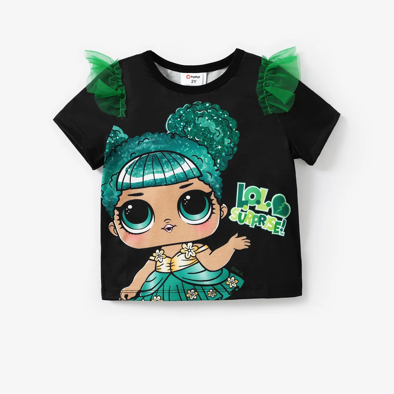 LOL Surprise St. Patrick's Day Kleinkinder Mädchen Rüschenrand Kindlich Kurzärmelig T-Shirts schwarz big image 1