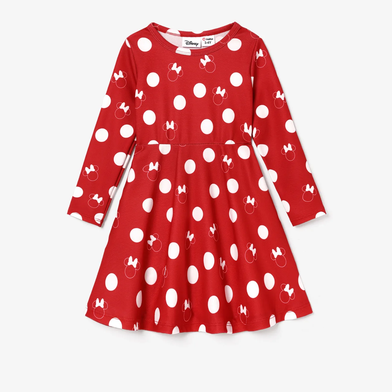 Disney Mickey and Friends Family Matching Character Print Polka Dots Long-sleeve Red Dress or Cotton Top Red big image 1