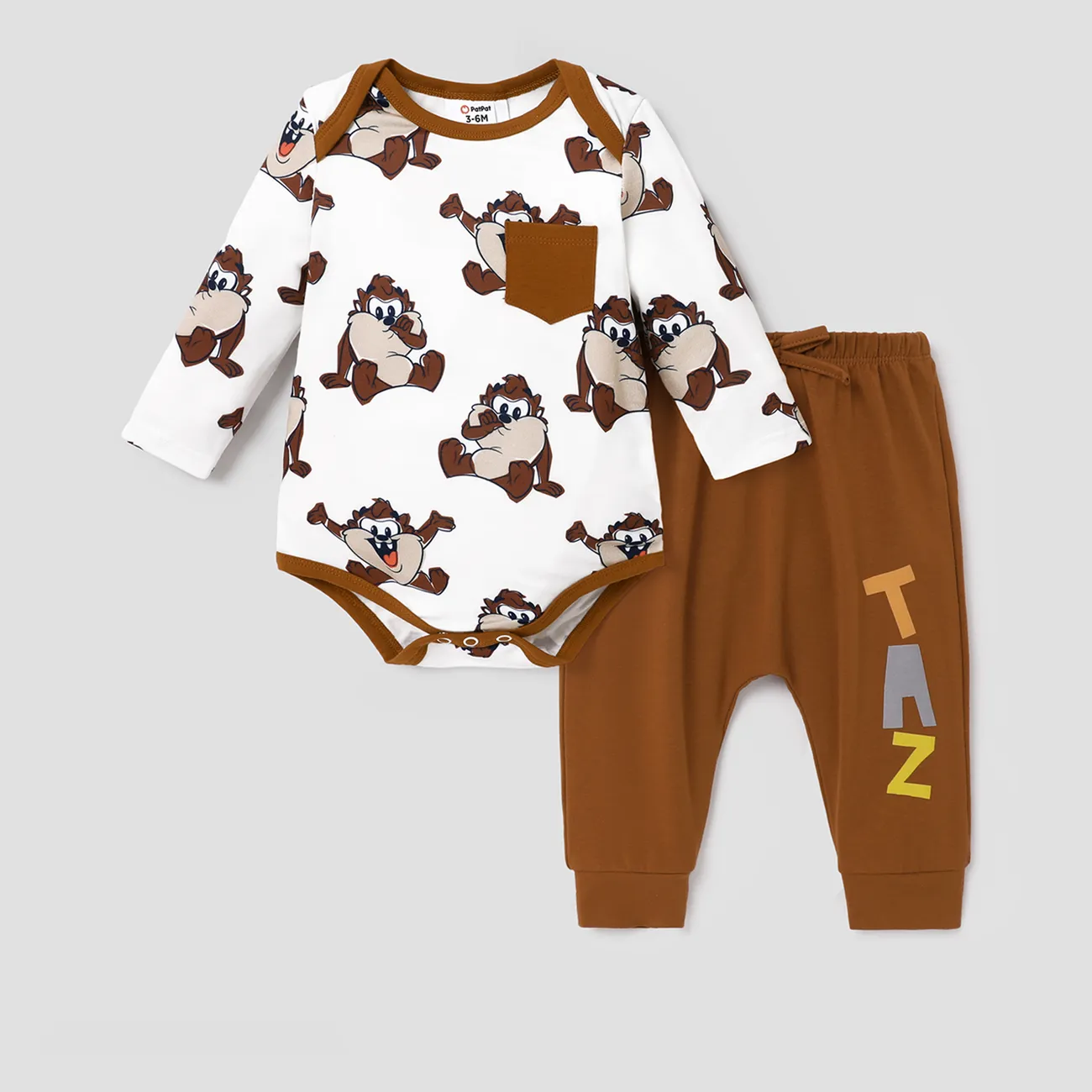 Looney Tunes Baby Boy/Girl Character Print Long-sleeve Bodysuit and Pant Sets Brown big image 1