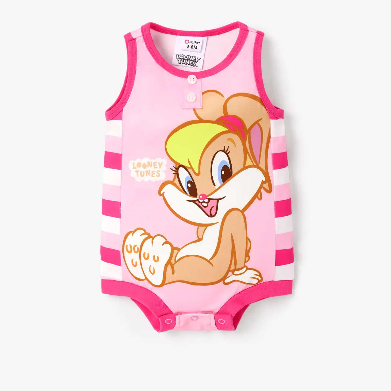 Looney Tunes Baby Boy/Girl Stripe and Character Print Sleeveless Jumpsuit Pink big image 1