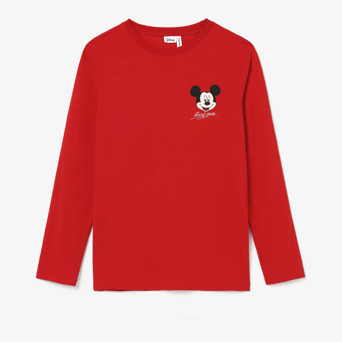 Disney Mickey and Friends أطقم إطلالة العائلة للجنسين طوق الجولة كم طويل كم فضفاض بكشكشة شخصيات أحمر big image 1