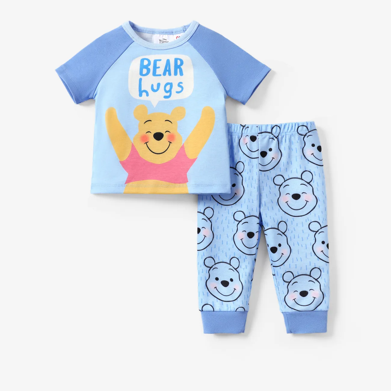 Disney Winnie the Pooh 2pcs Baby Boys Naia™ Character Print T-shirt with All-over Character Print Pants Light Blue big image 1