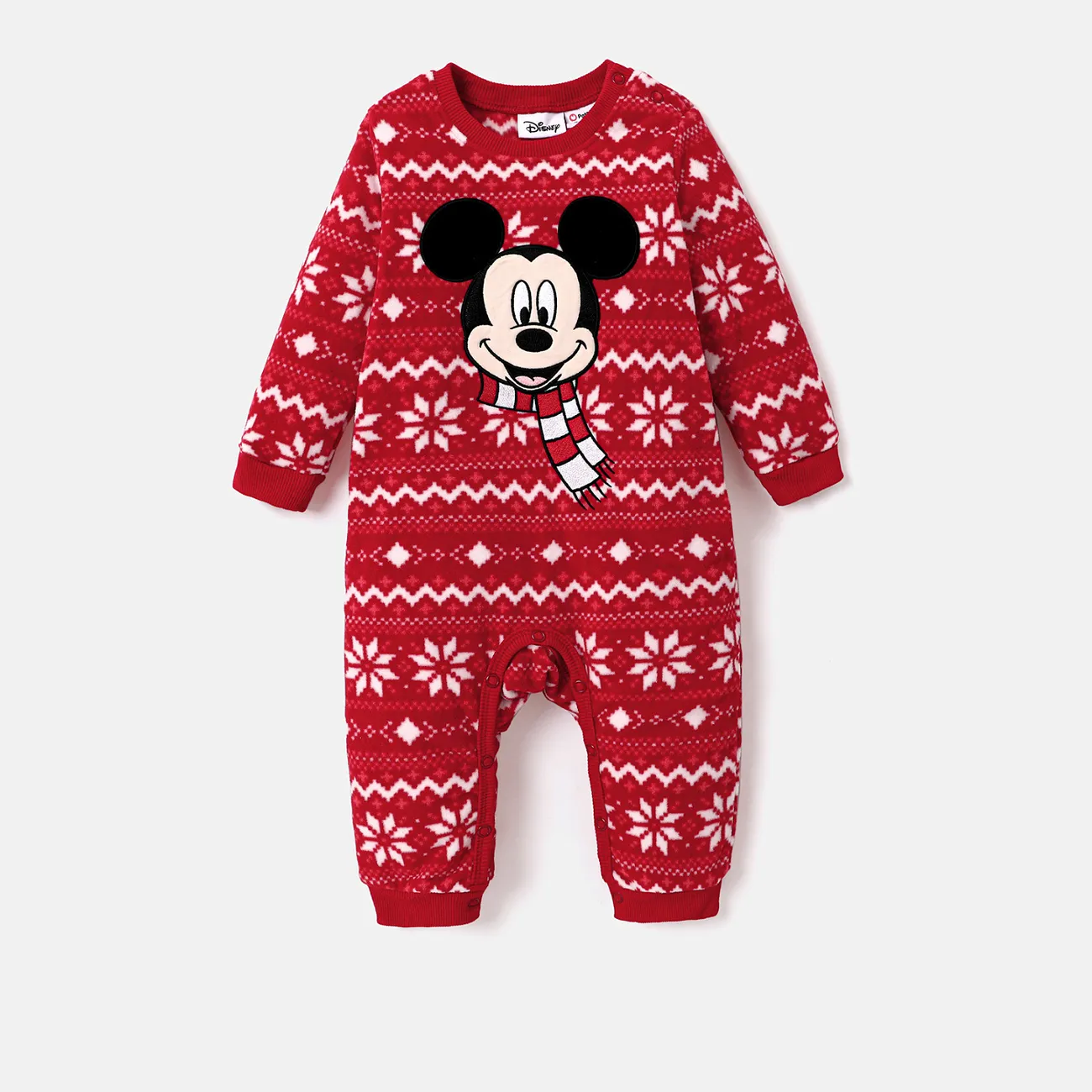 Disney Mickey and Friends Christmas Family Matching Snowflake Character Print Plush Crew Neck Sweatshirt Red big image 1