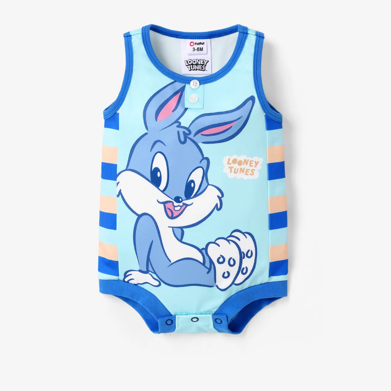 Looney Tunes 嬰兒 中性 鈕扣 兔仔 童趣 無袖 連身衣 藍色 big image 1