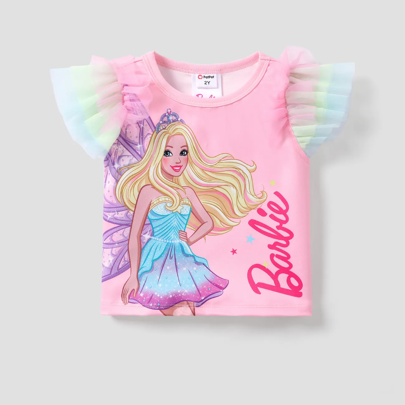 Barbie Niño pequeño Chica Volantes Infantil Manga corta Camiseta Rosado big image 1