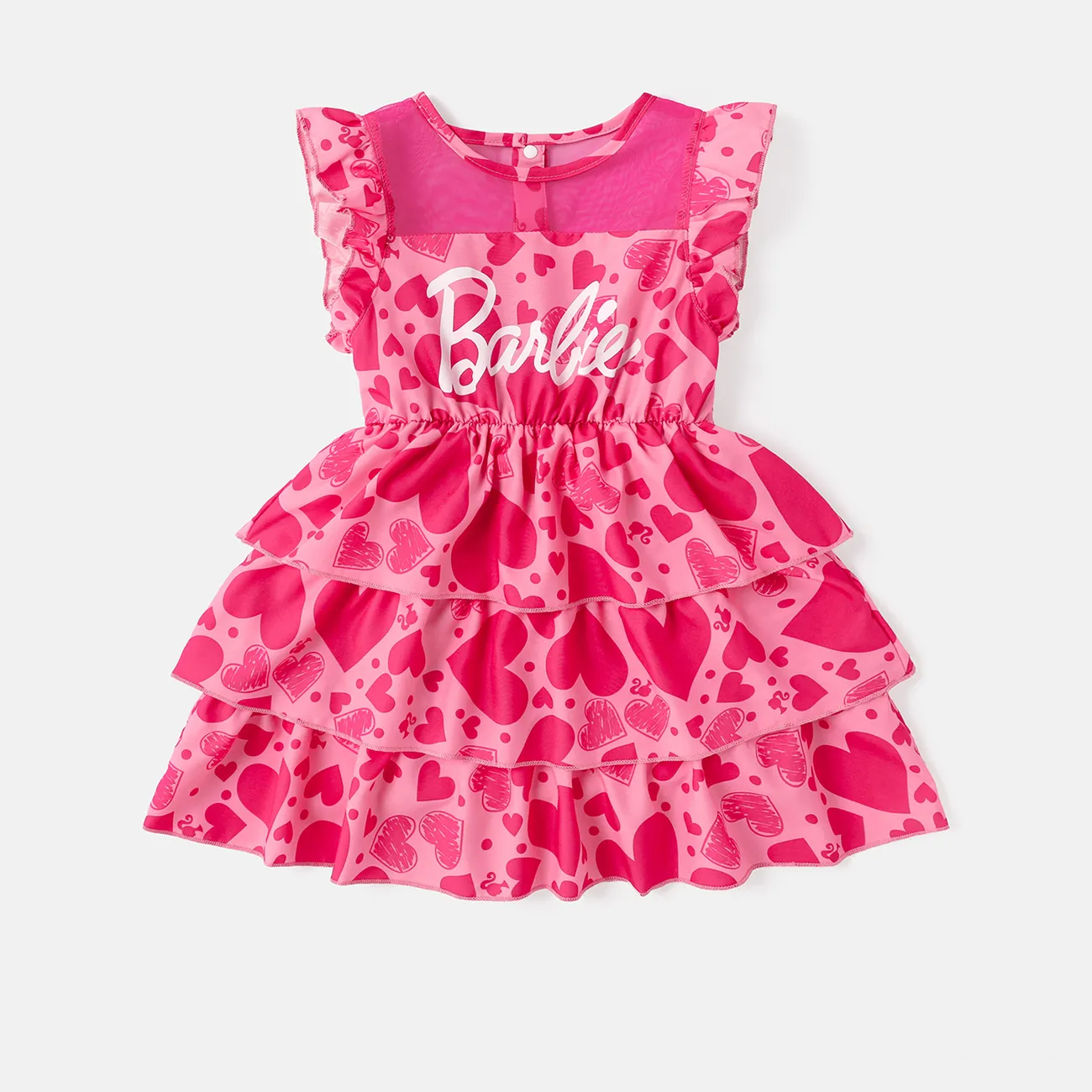 Barbie Toddler/Kid Girl Allover Heart print Mesh Multi-layer Dress
 PINK-1 big image 1