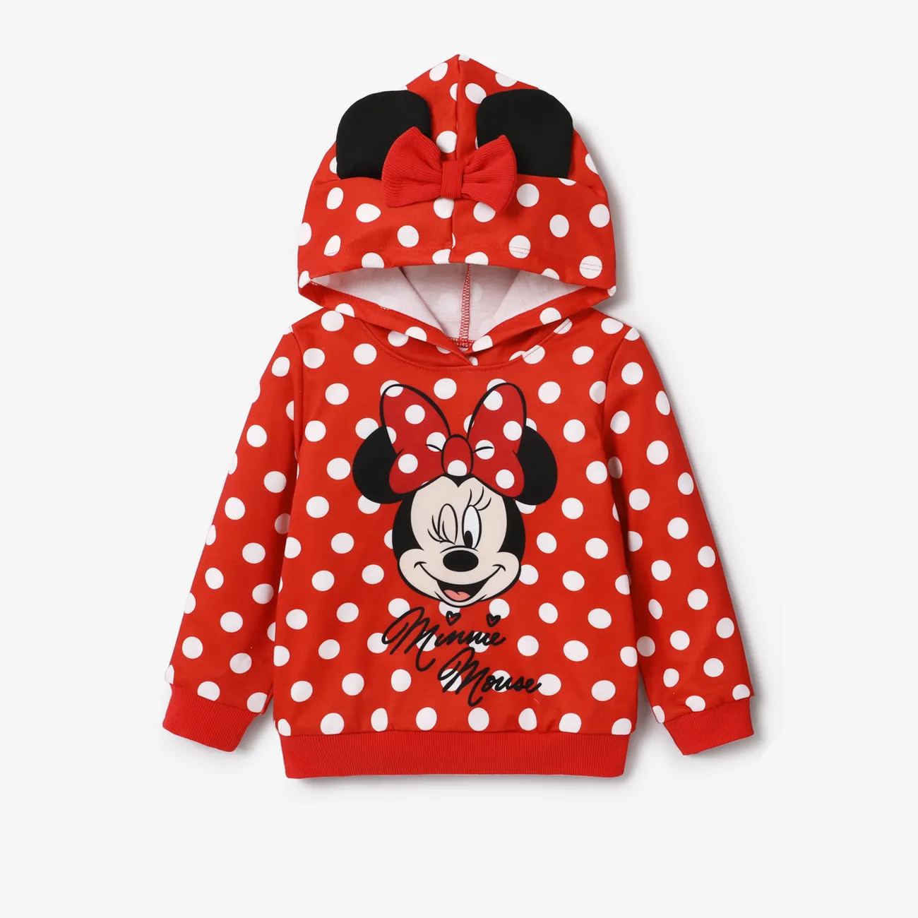 Disney Mickey and Friends Kid Girls 1pc Polka Dots Print Long-sleeve Hooded Top/Pants  Red big image 1