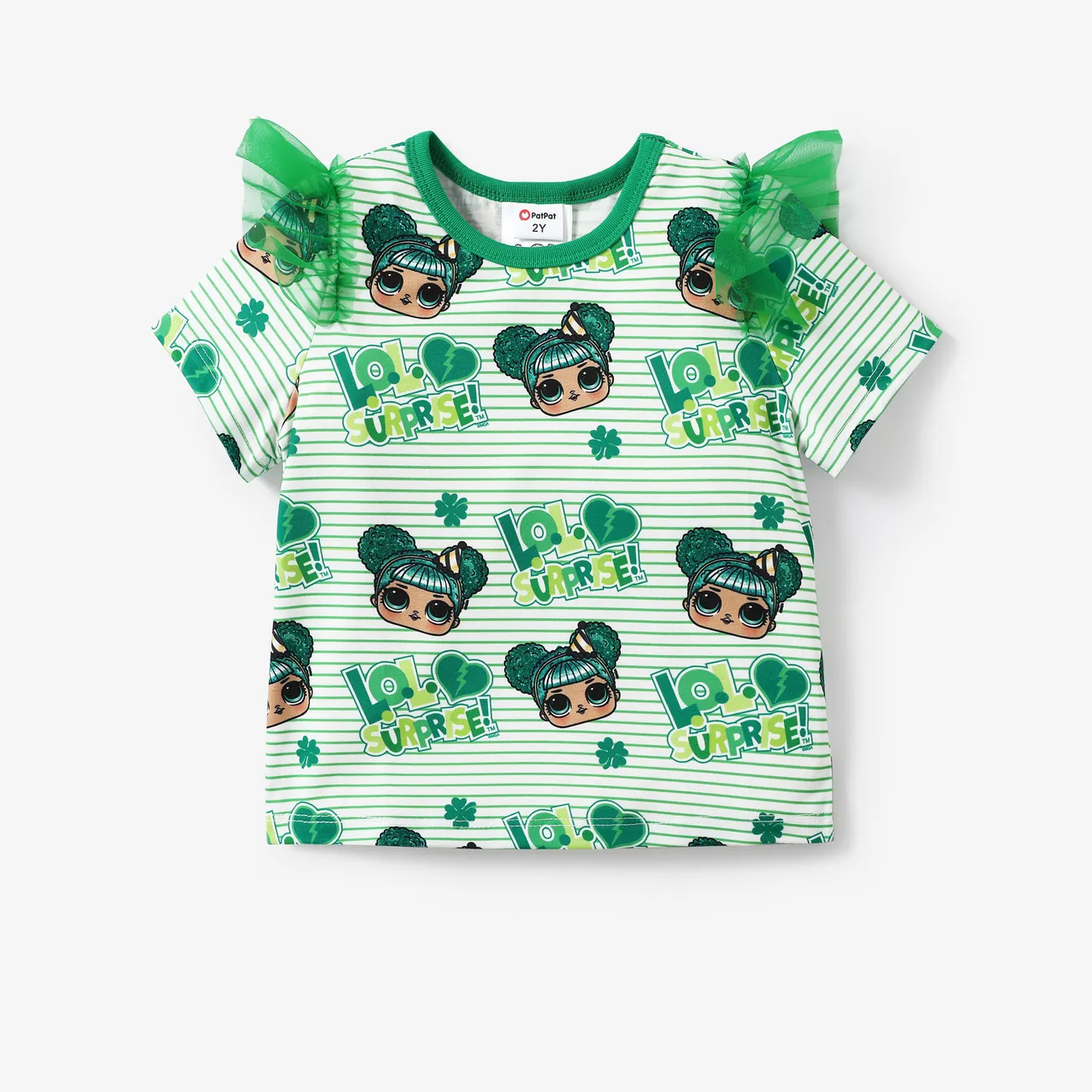 LOL Surprise St. Patrick's Day Kleinkinder Mädchen Rüschenrand Kindlich Kurzärmelig T-Shirts grün big image 1