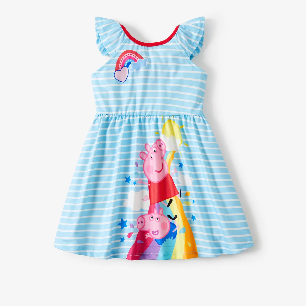 Peppa Pig Toddler Girl Colorful Rainbow Heart Print Dress
 Blue big image 1