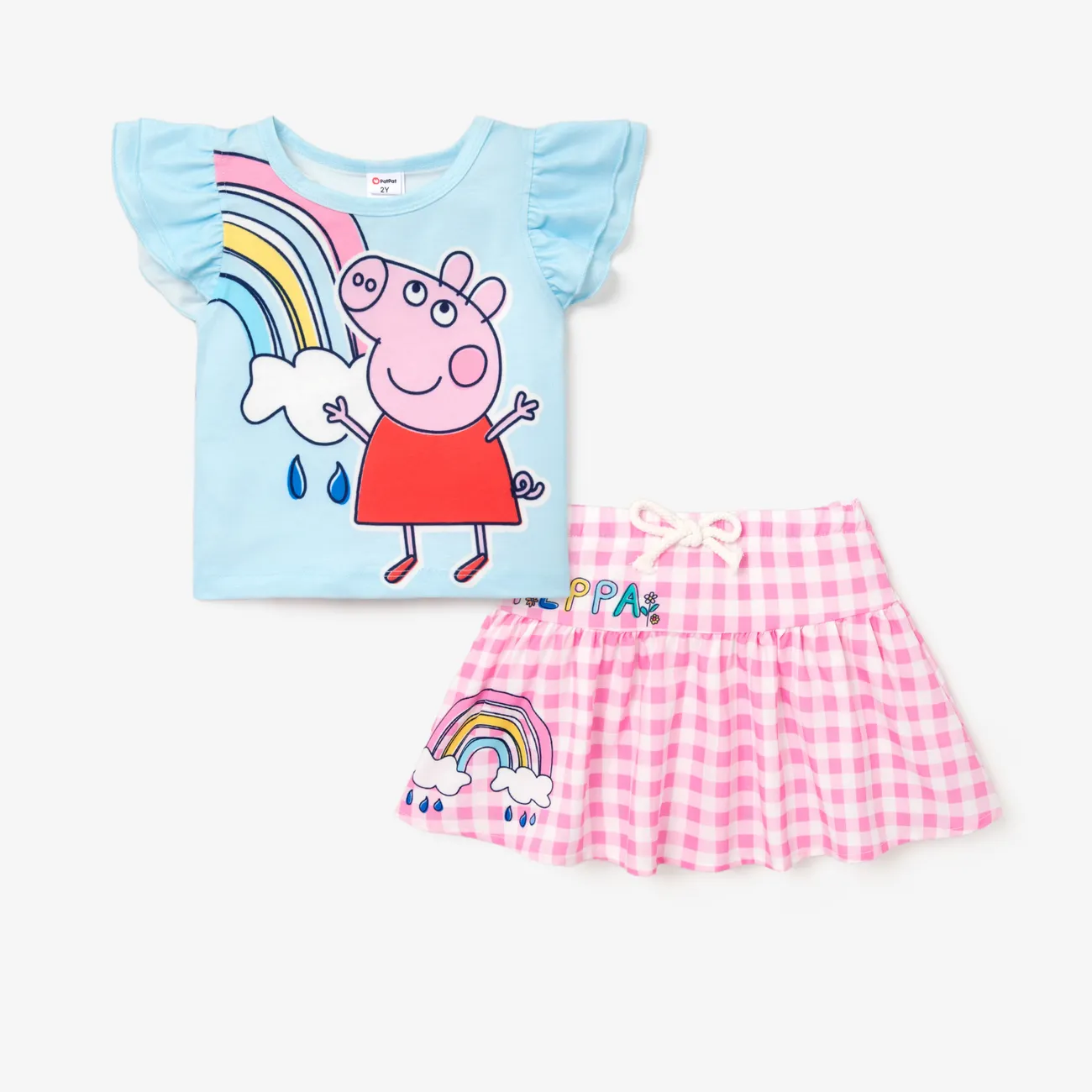 Peppa Pig Toddler Girl 2pcs Floral Grid pattern Skirt Set
 Blue big image 1