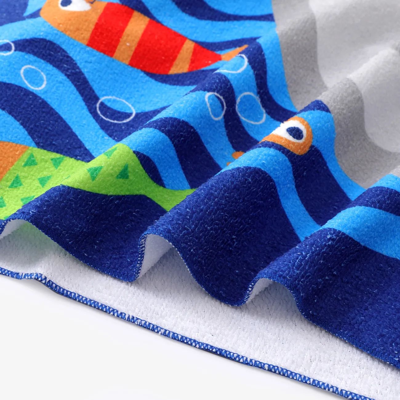ملابس سباحة 2 - 6 سنوات للجنسين بغطاء للرأس نقش حيوانات أزرق big image 1