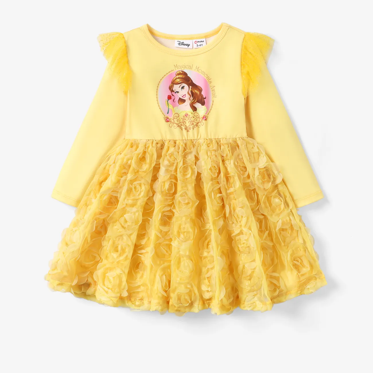 Disney Princess Criança Menina Hipertátil/3D Infantil Vestidos Amarelo big image 1