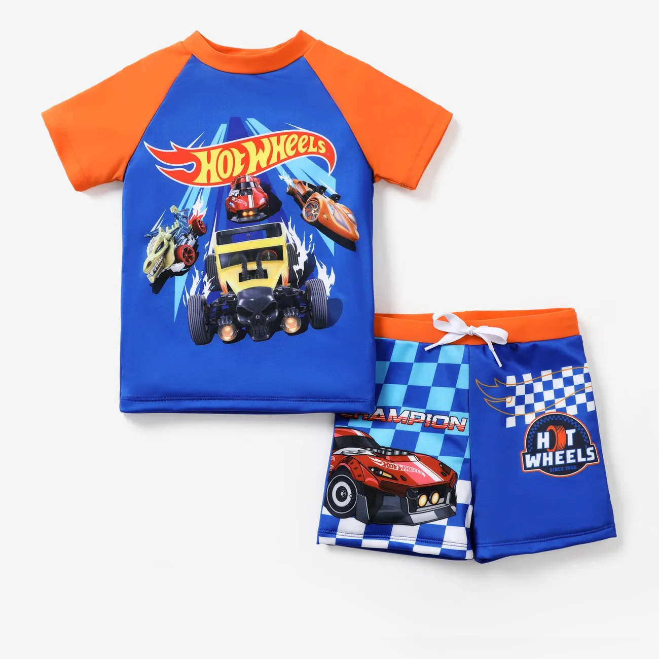 Hot Wheels 2pcs Toddler/Kid Boy Grid Print Swimming suit
 Blue big image 1