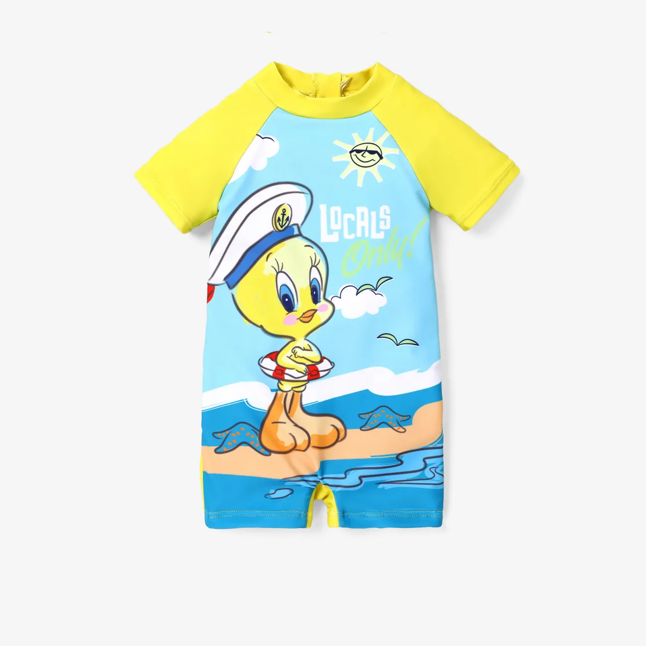 Looney Tunes Baby Boy/Girl Contrast color beach one piece swimsuit
 Yellow big image 1