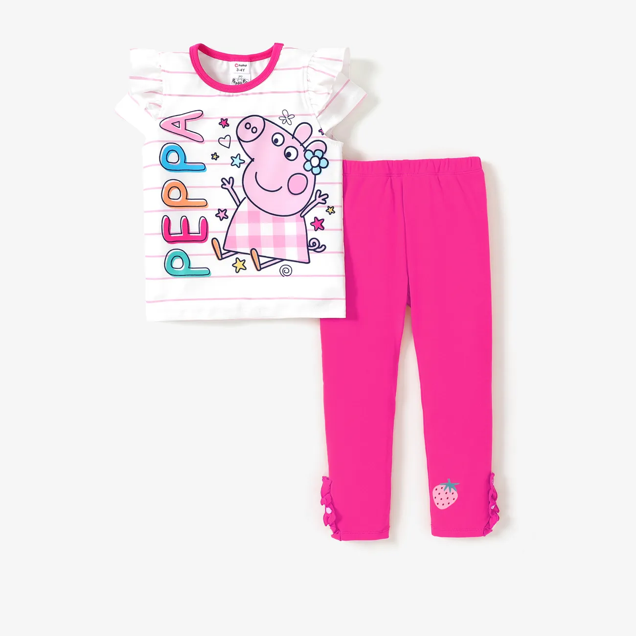 Peppa Pig Toddler Girl Summer Fruit Print Top with Lovely Pants Set
 Pink big image 1
