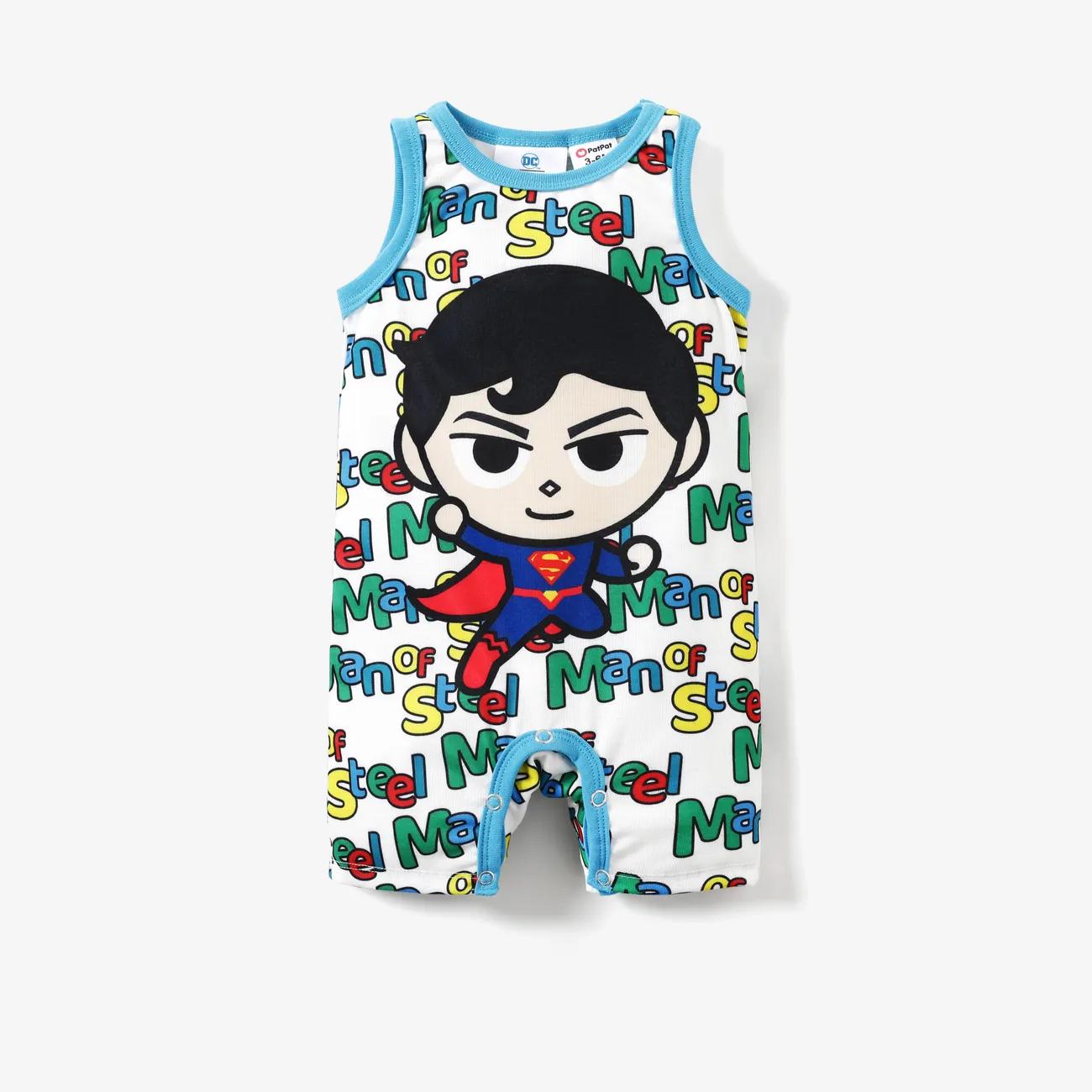 Justice League 1pc Baby Boy Naia™ Superman/Batman Print with Slogan All-over Jumpsuit White big image 1