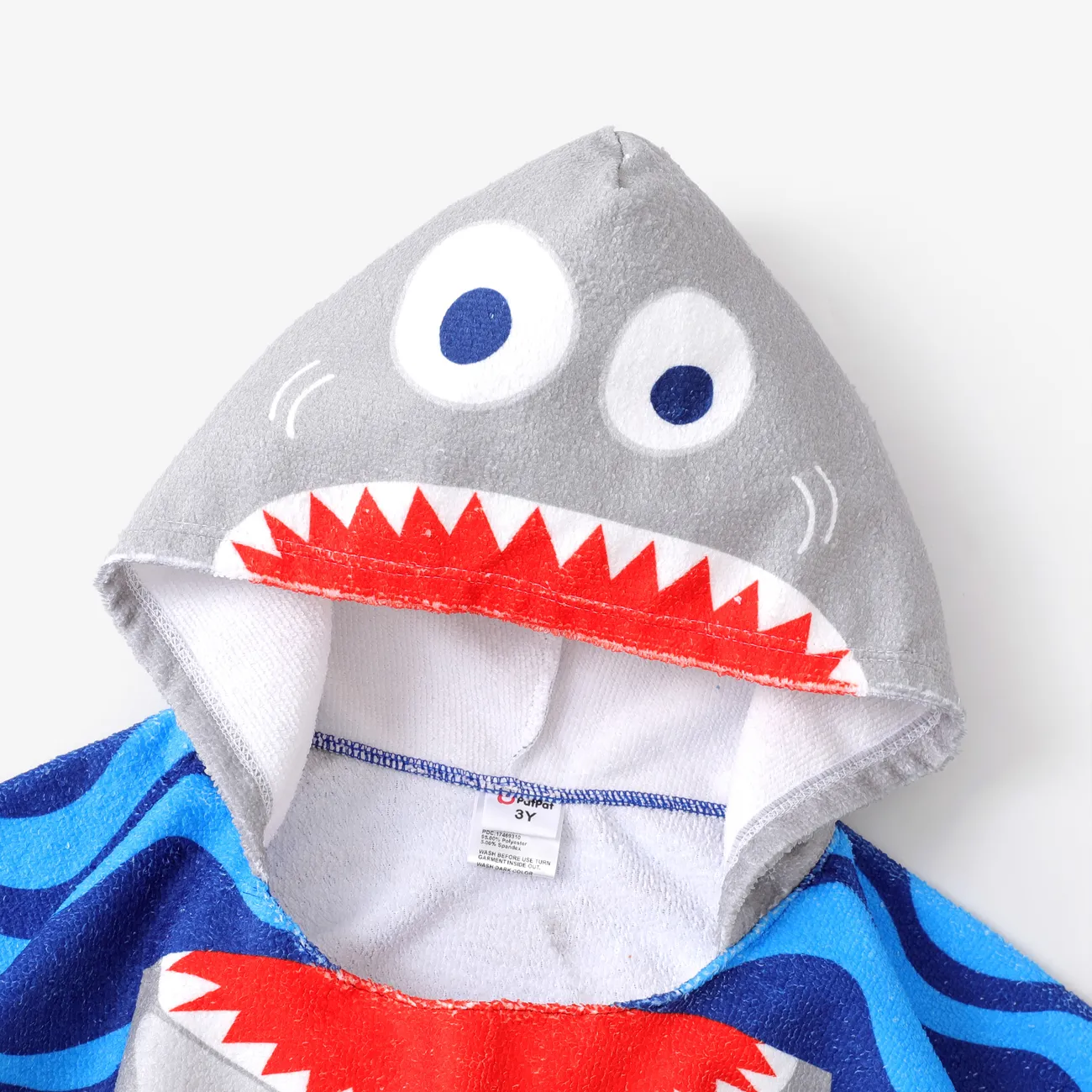 Animal Pattern Shark Hooded Oversized Towel for Toddler Swimwear Blue big image 1