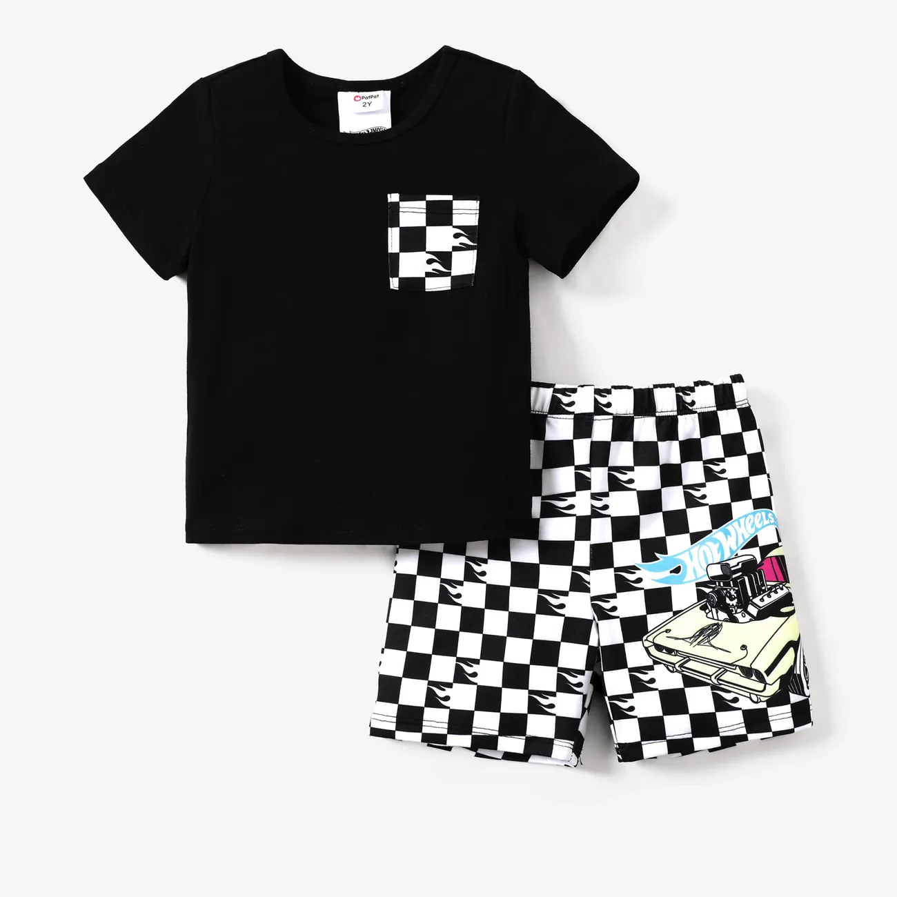 Hot Wheels 2 Stück Kleinkinder Jungen Kindlich T-Shirt-Sets Schwarz und weiß big image 1