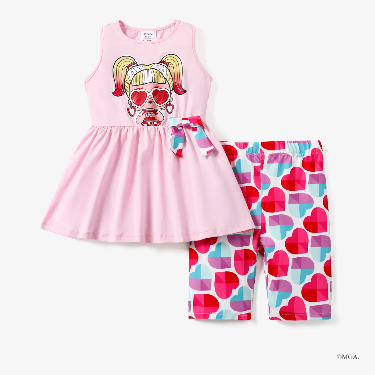 lol. surpresa! Conjunto de camiseta sem mangas e shorts com design de laço para menina 2 peças Rosa big image 1