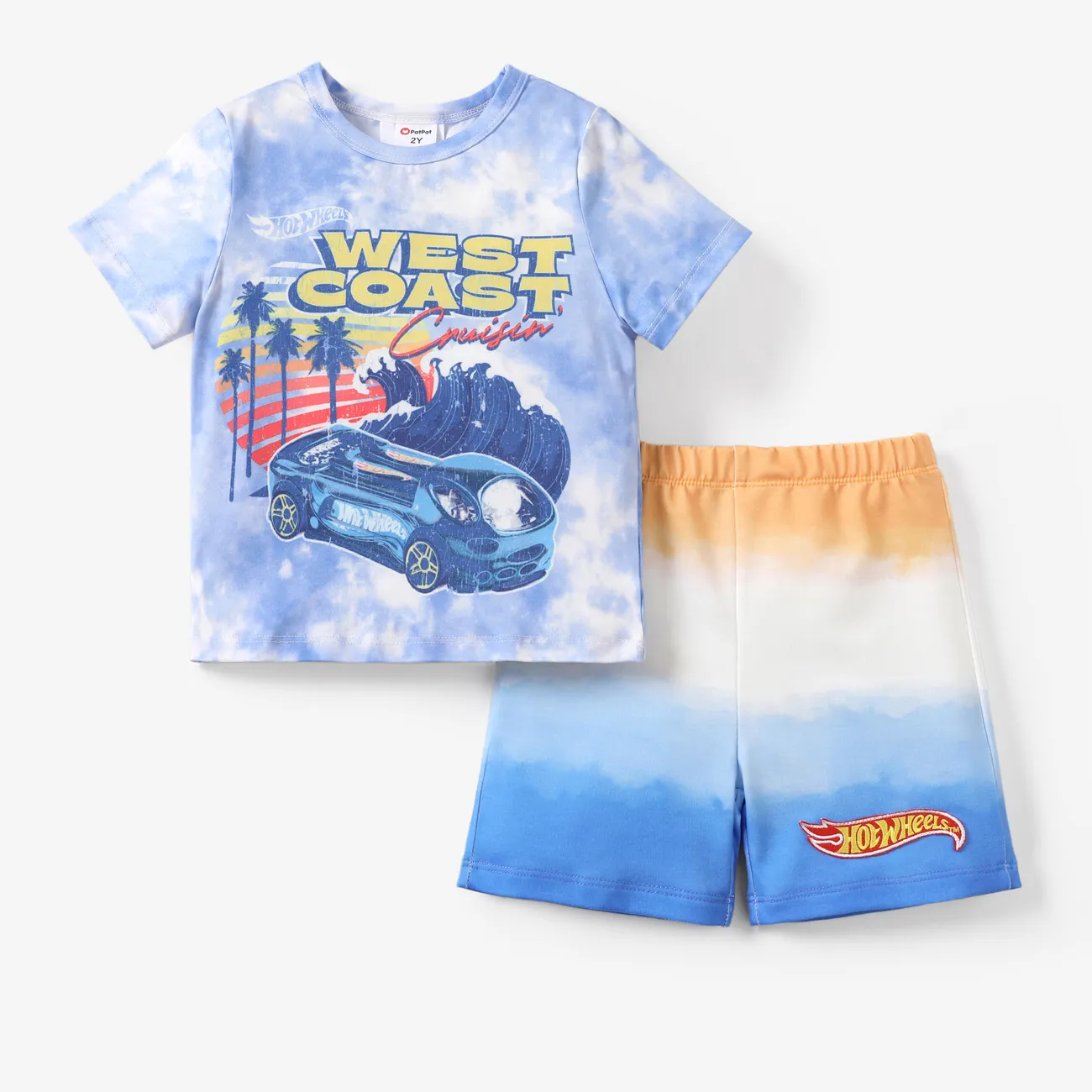 Hot Wheels 2 pièces Enfant en bas âge Garçon Enfantin ensembles de t-shirts Bleu big image 1