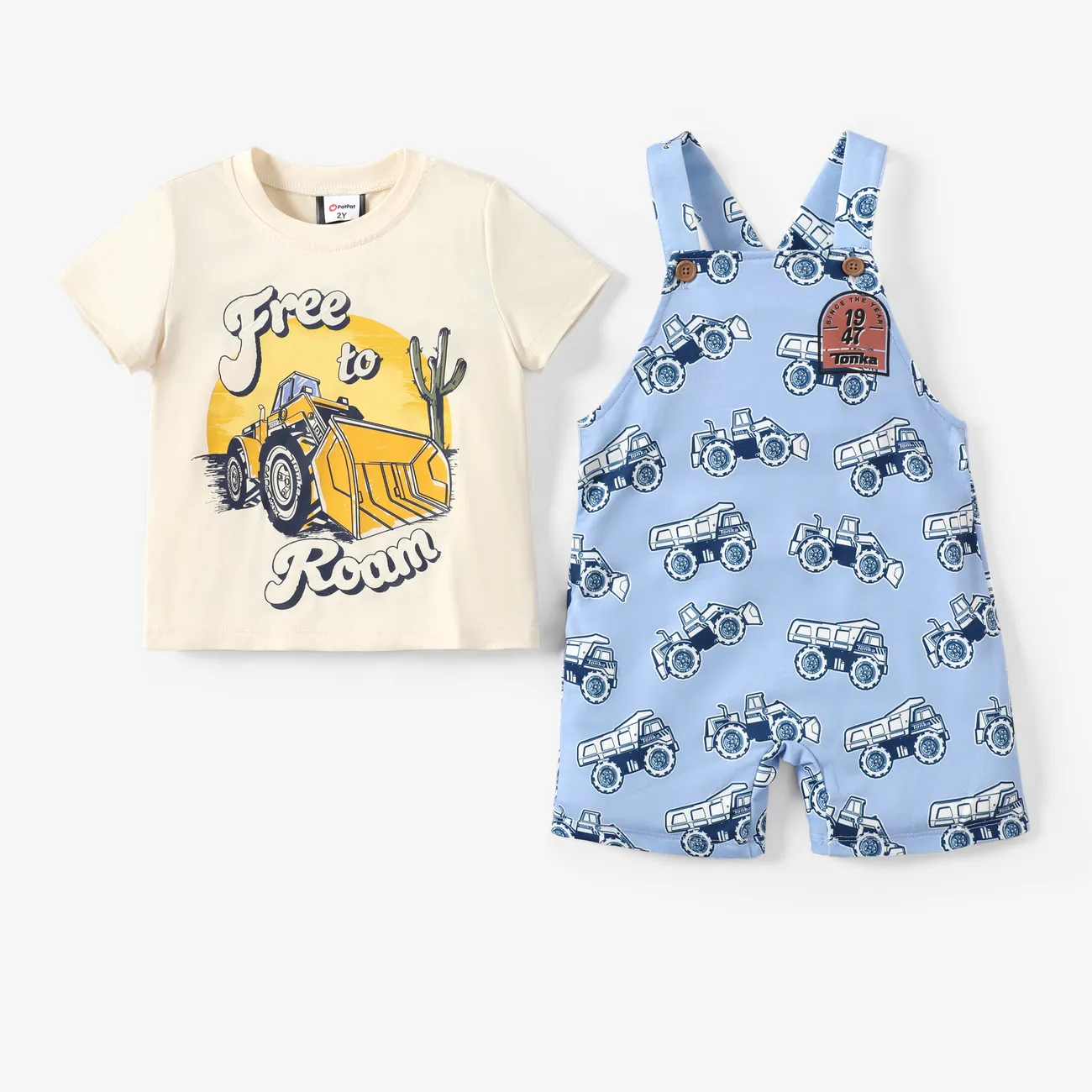 Tonka 2pcs Toddler Boys All-over Car Print T-shirt and Overall Set
 Multi-color big image 1