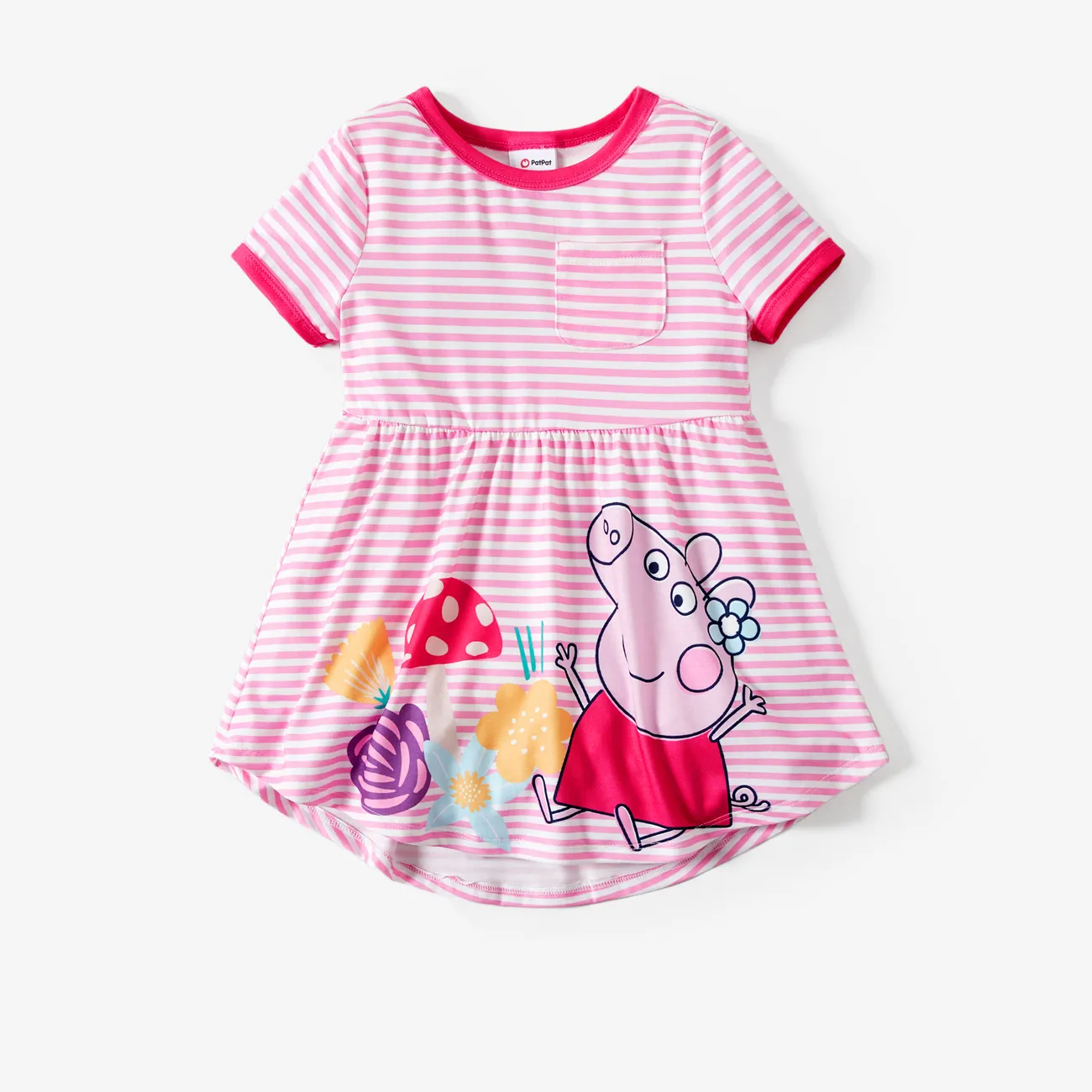 Peppa Pig Toddler Girl Summer Fruit/Grid/Stripe Pattern Dress
 Pink big image 1