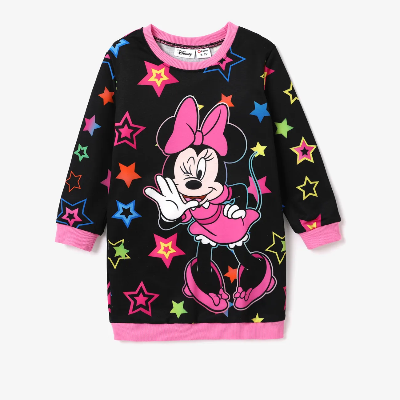 Disney Mickey and Friends Toddler Girl Character Print Long-sleeve Dress Black big image 1