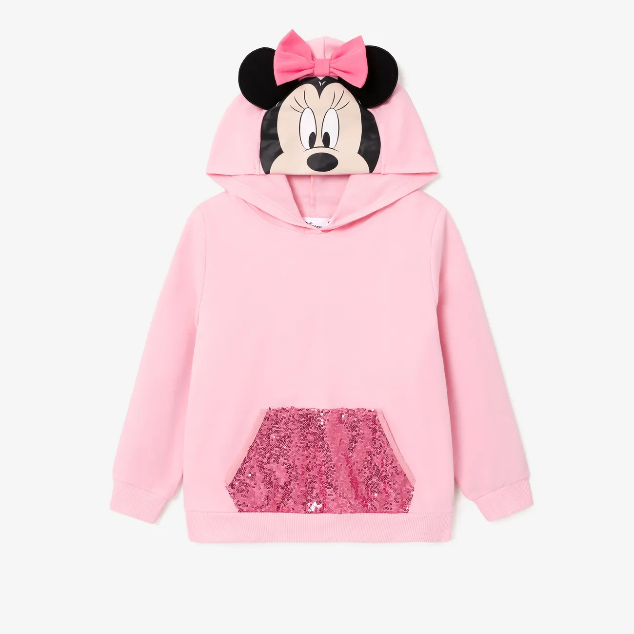 Disney Mickey and Friends Kid Girl Character Print Pop-up Ears Hat with Sequin-covered Pocket Hoodie Pink big image 1