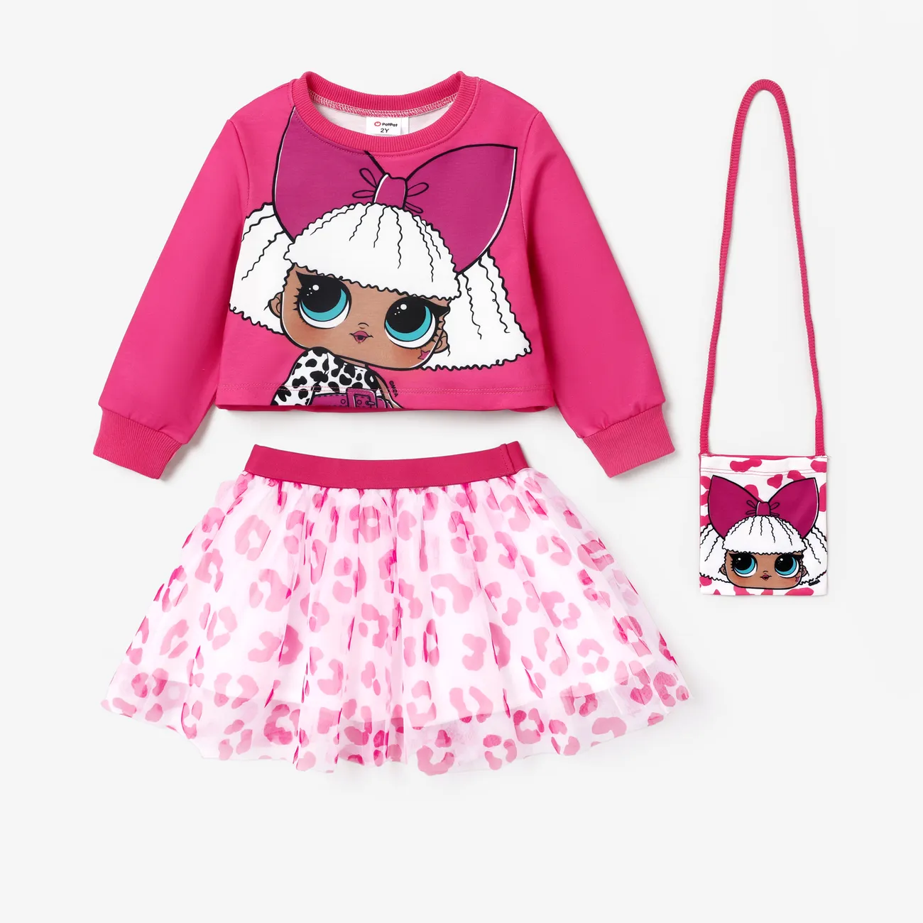L.O.L. SURPRISE! Toddler Girl Glitter Hem Character Pattern Top with Crossbody Bag Skirt Suit  Peach* big image 1