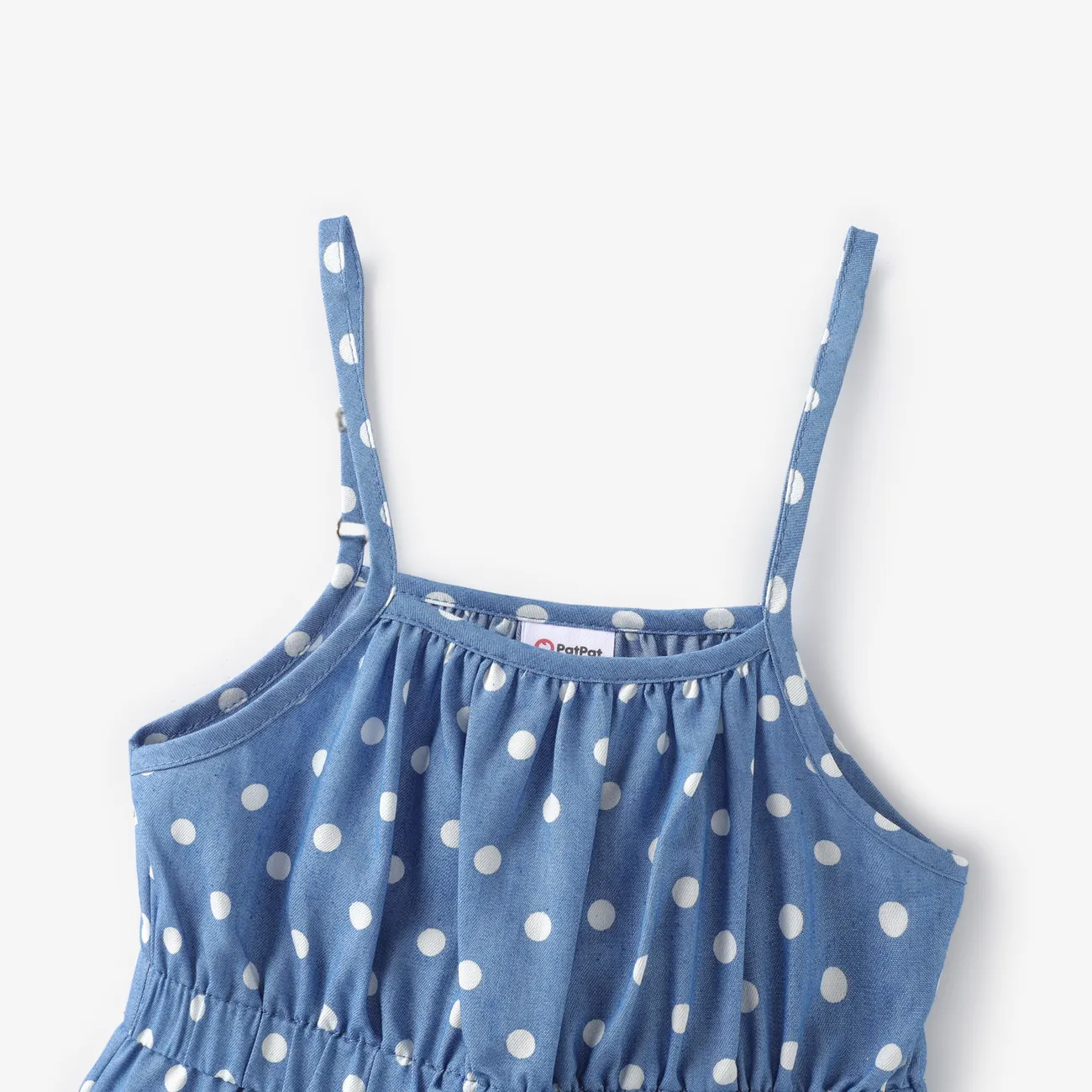 Toddler Girl Polka dots Bowknot Design Denim Cami Jumpsuits Blue big image 1