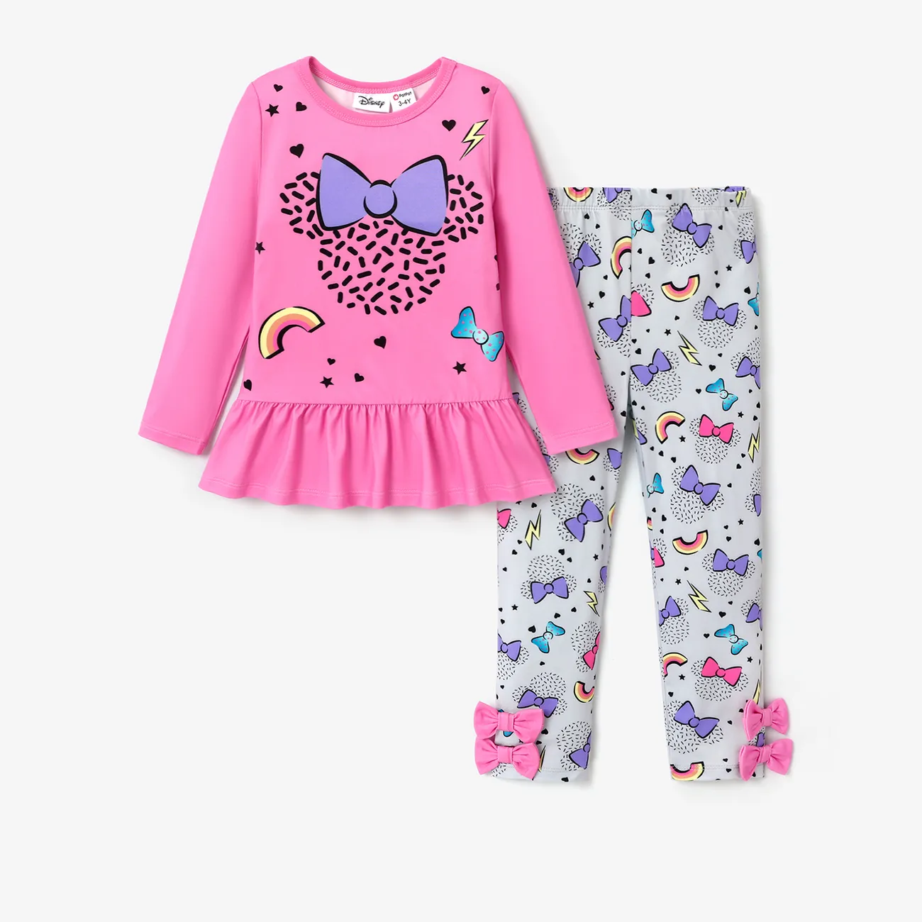 Disney Mickey and Friends 2 unidades Criança Menina Hipertátil/3D Infantil conjuntos de camisetas Rosa Quente big image 1