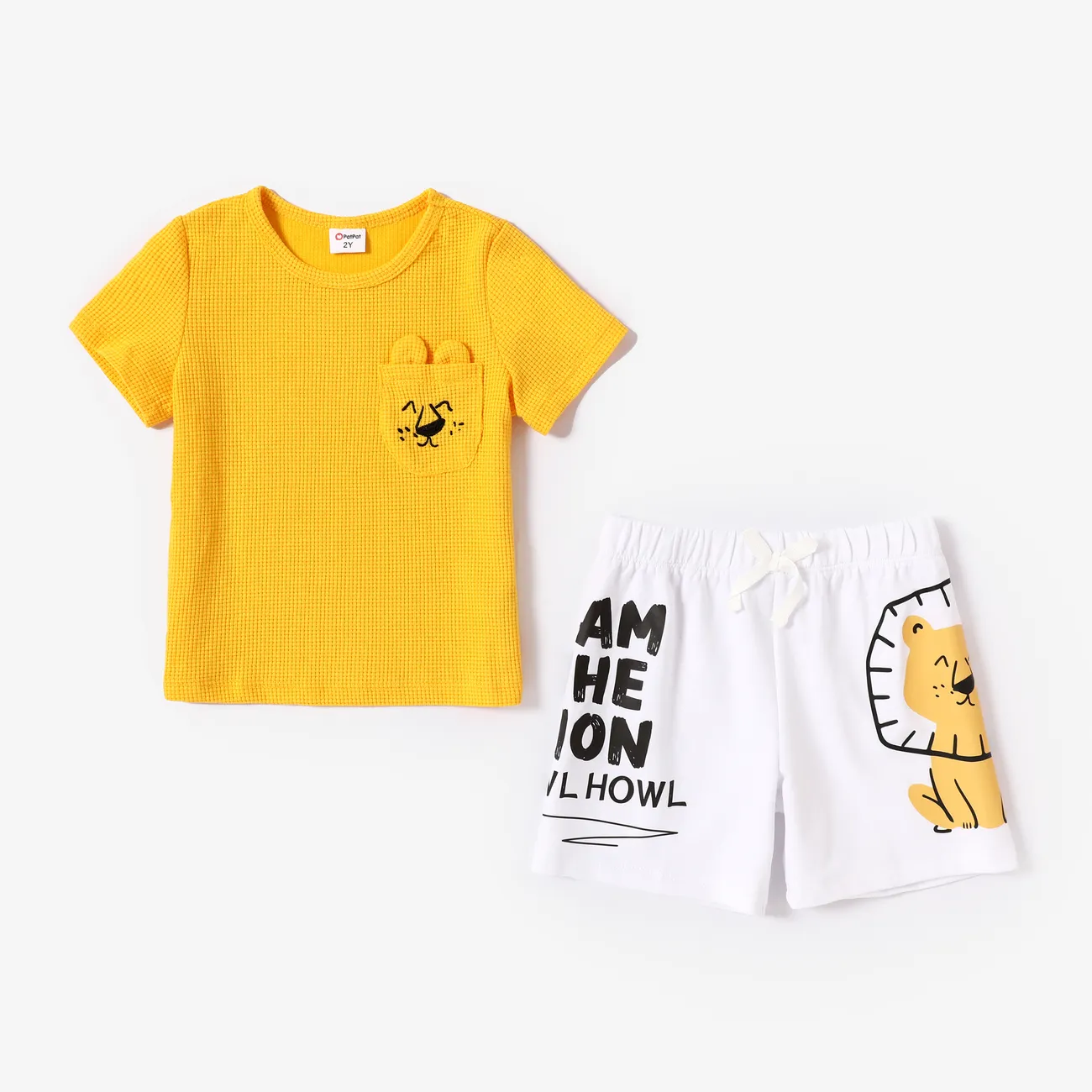 2 Stück Kleinkinder Jungen Hypertaktil Kindlich Löwe T-Shirt-Sets gelb big image 1