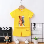 2pcs Toddler Boy Playful Bear Print Short-sleeve Tee and Shorts Set Yellow