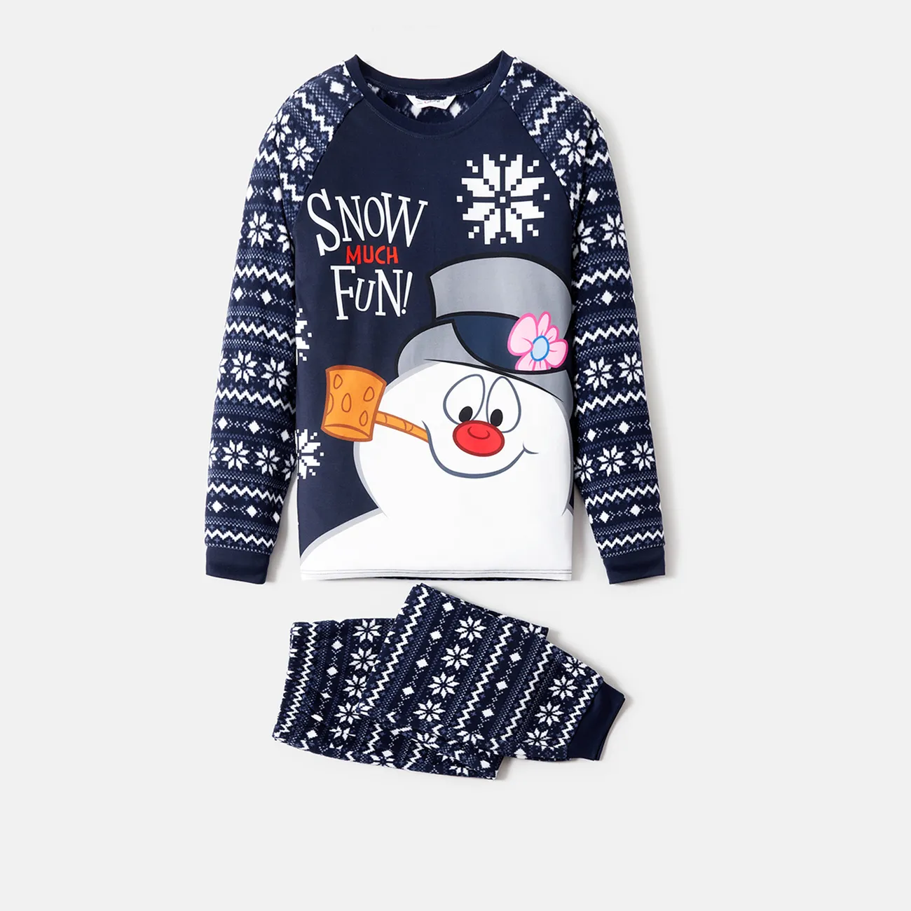 Frosty The Snowman طقم بيجامة إطلالة العائلة للجنسين كم طويل الكريسماس الضوء الأزرق big image 1