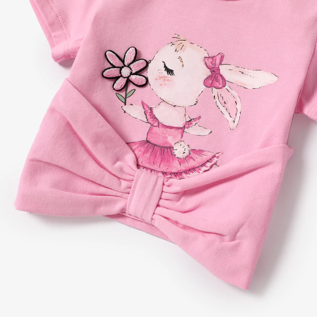 Baby Girl 2pcs Rabbit Print Tee and Polka Dots Leggings Set Pink big image 1
