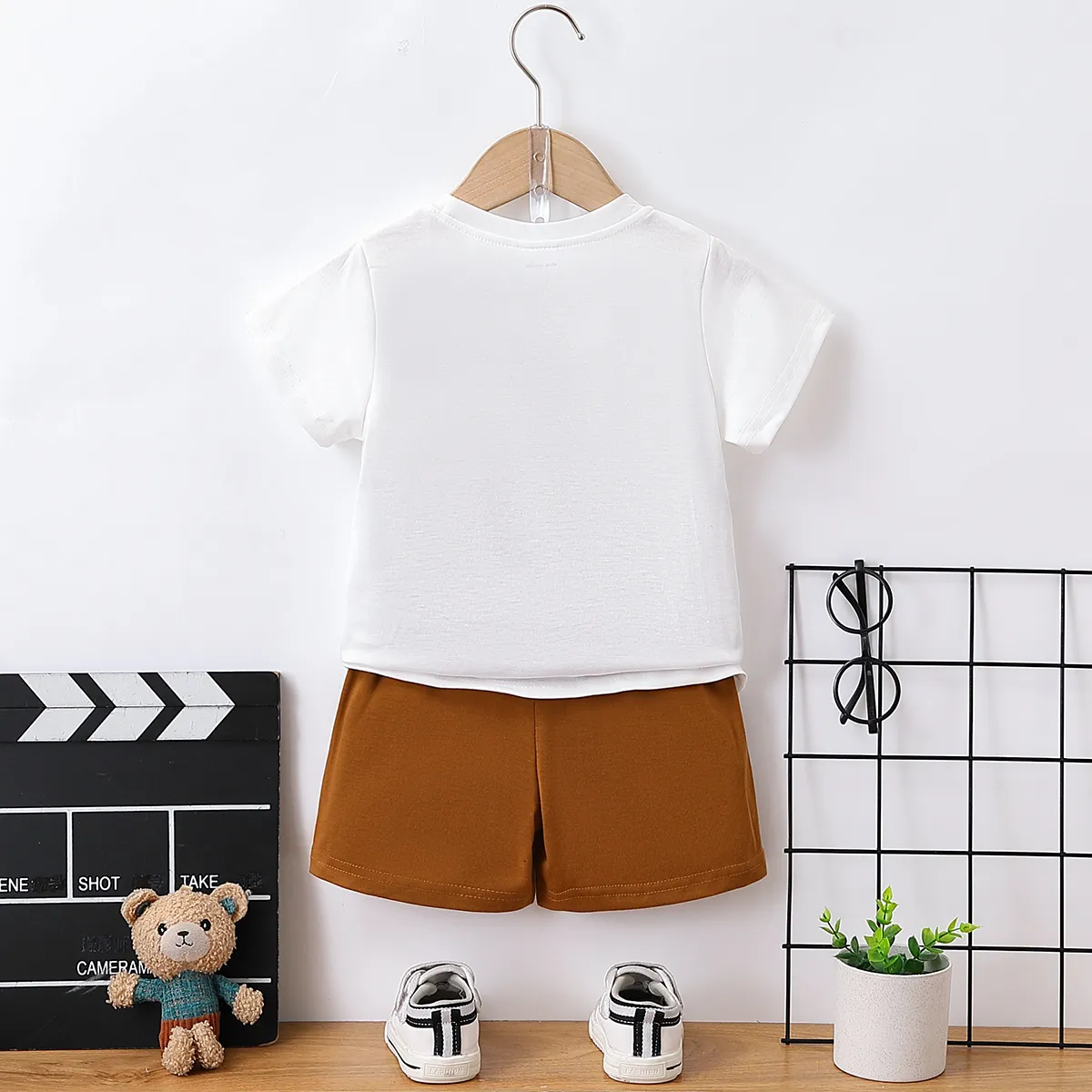 2 unidades Criança Menino Infantil Urso conjuntos de camisetas Branco big image 1