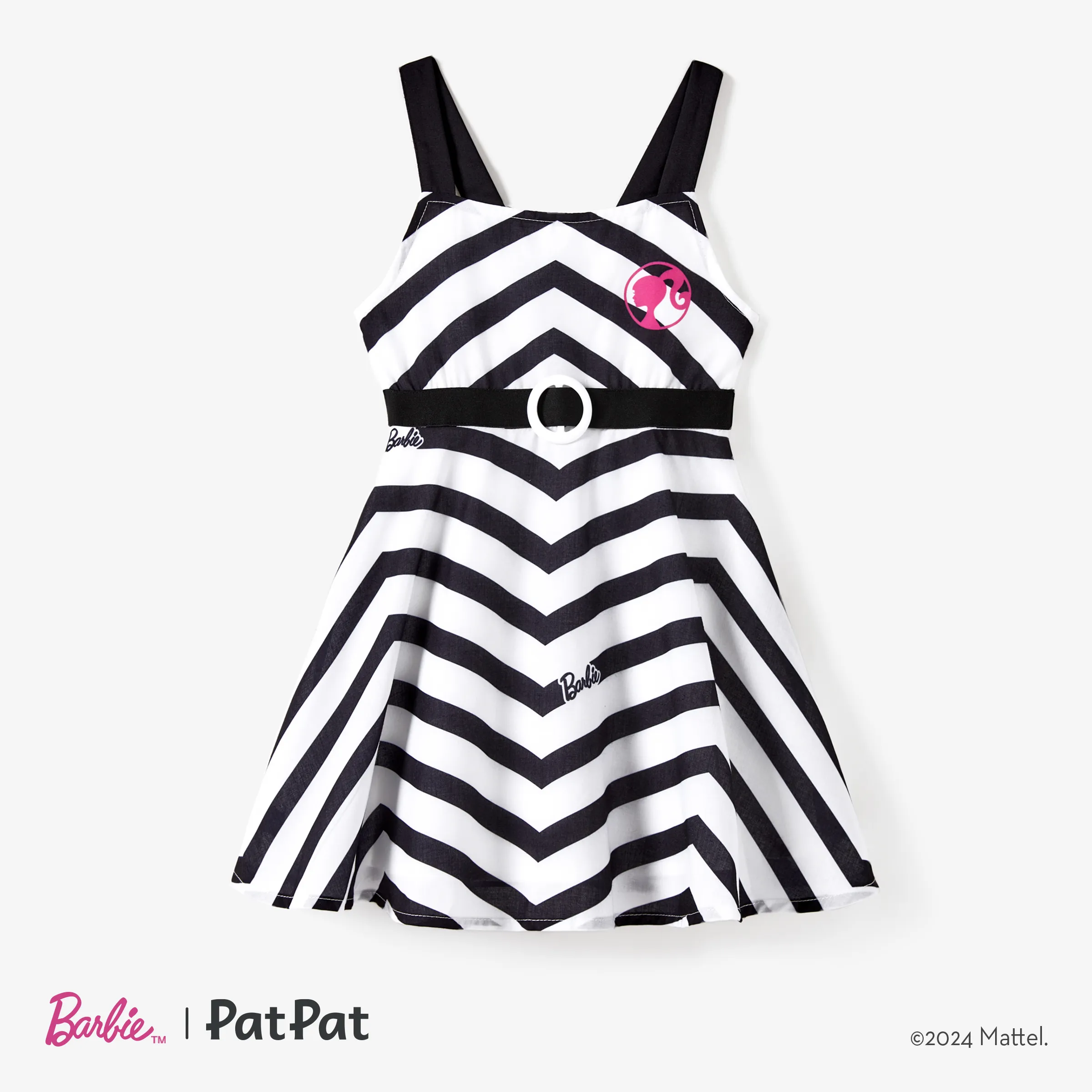 Barbie Mommy and Me 2pcs Vintage Doll Stripe Print Movie-Inspired Fashionable Belted Sleeveless Dres