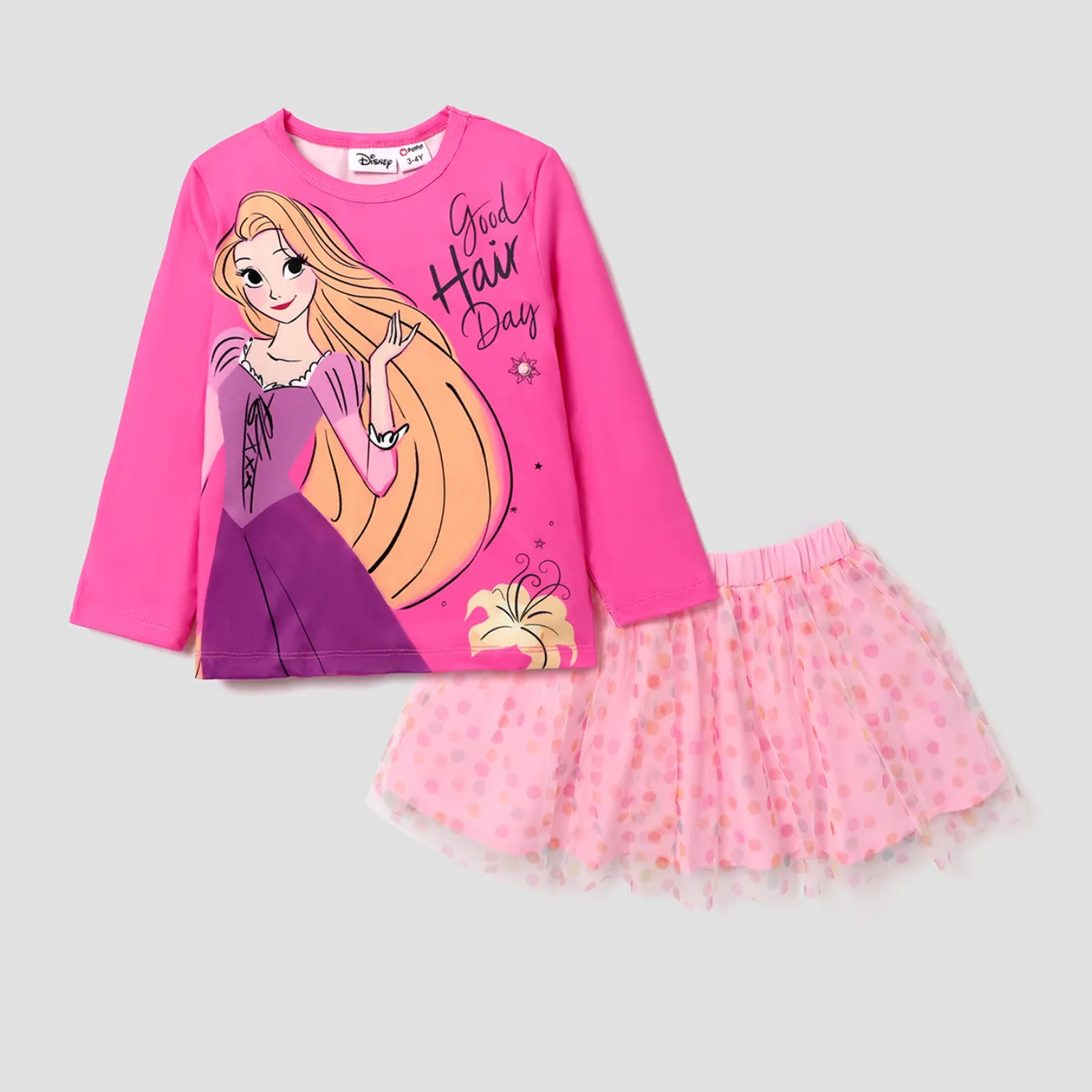 Disney Princess 2 unidades Niño pequeño Chica Costura de tela Dulce Traje de falda Rosa caliente big image 1